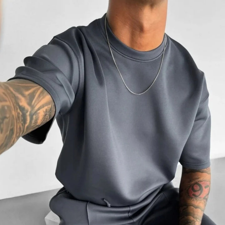 Men 2025 summer fashion sports design sense simple casual solid color quick drying short-sleeved T-shirt trend clothes