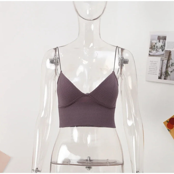 Rib Solid Women Seamless Crop Top Underwear Wire-Free V-Shaped Camisole Thin Straps Bra Bralette Lingerie One-Piece Tube Tops