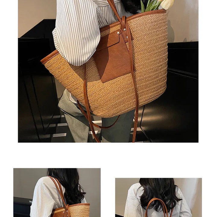 Summer Straw Shoulder Bag Women Hanabags Fashion Woven Crossbody Bags Large Capacity Totes 4 Shoulder Strap Travel Beach Bags