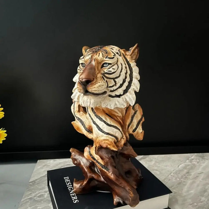 Resin Simulation Animal Statue Luxury Vivid Tiger Lion Head Ornament Retro Miniatures Figurine Sculpture Office