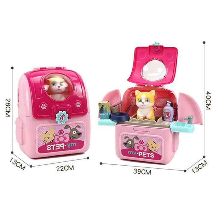 ASDS-Animals Cartoon Pet Toys Realistic Pet Vet Backpack Pretend Play Toy Veterinarian Kit Cat Dog Care Play Set