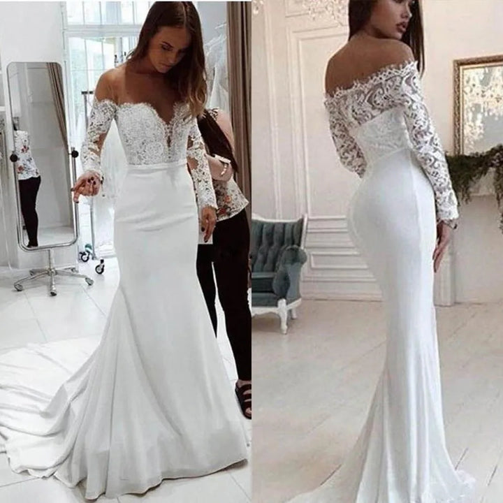 Fashion Female French Wedding Dress Sexy  Elegant Lace Evening Dresses Long Vestidos Summer Dress Sexy Dress Women