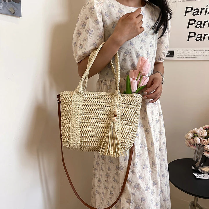 Summer Straw Bag Women Large Capacity  Shoulder Messenger Bags Handmade Woven Handbag Bohemia Vacation Rattan Beach Purse 2024
