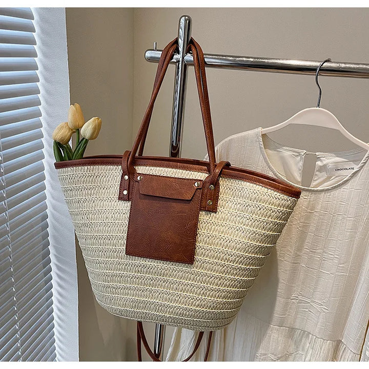 Summer Straw Shoulder Bag Women Hanabags Fashion Woven Crossbody Bags Large Capacity Totes 4 Shoulder Strap Travel Beach Bags
