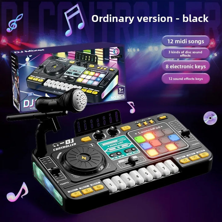 Kid Musical DJ Mixer with Microphone Electronic Keyboard Bluetooth DJ Turntable Console Junior Music Instrument Educational Toy