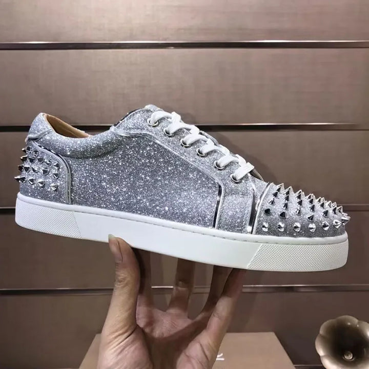 mens fashion punk hip hop dress rivets shoes natural leather studded shoe flats platform sneakers brand designer footwear mans