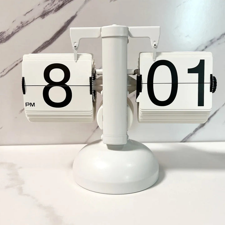 Table Clock Mechanical Automatic Page Turning Clock Retro Decoration Living Room Bedroom Office Desktop Decoration