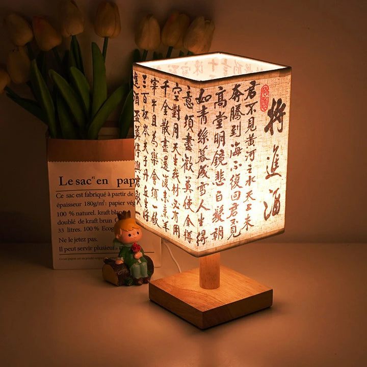 LED Square Decoration Table Lamps Simple Chinese Style Dimmable USB Plug Night Light Fabric Lampshade Bedroom Bedside Lights